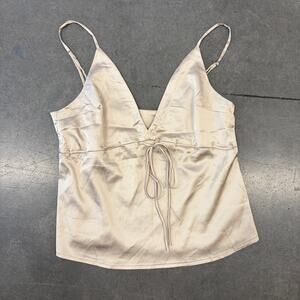 Vintage Y2k Gold Champagne Babydoll Bow Front Cami Satin Tank Top Women's Small